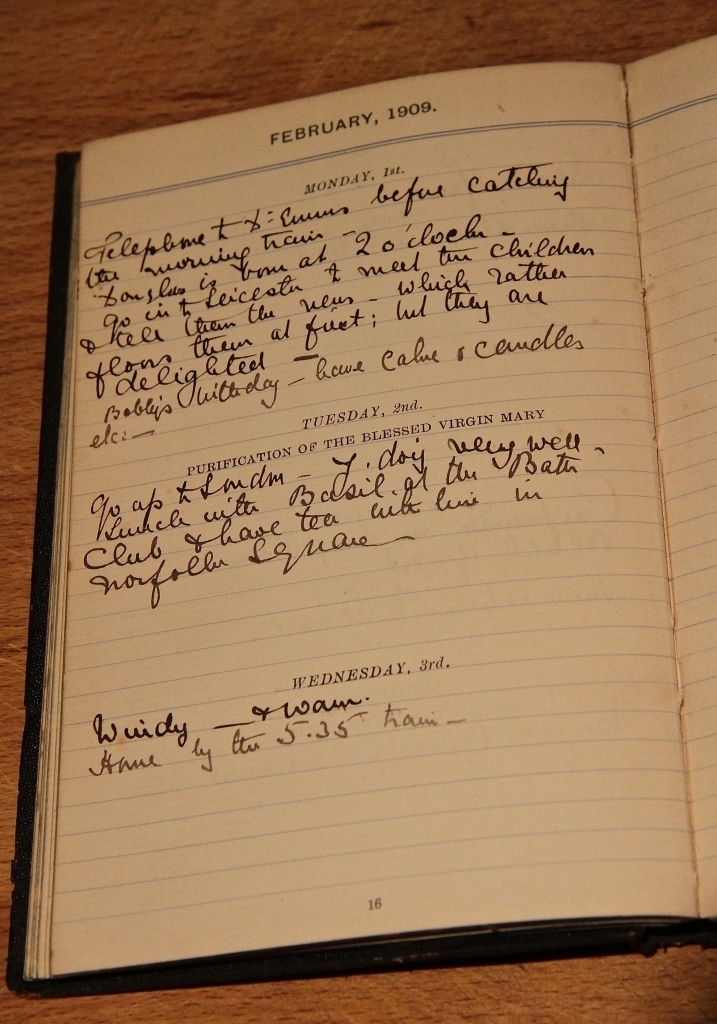 Grono's diary entry of Douglas's birth 1/2/1909